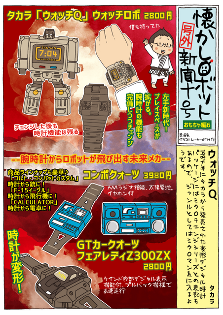 腕時計からロボット飛び出す未来メカ！ 1984年発売「ウォッチQ」【マンガ：がみの懐かしロボット新聞 9号】