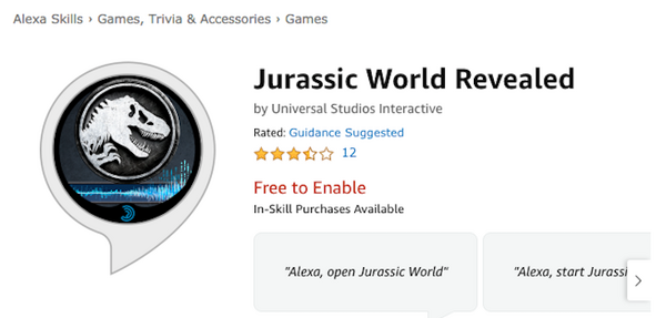 映画やドラマが「Amazon Alexa」の音声ゲームスキルとして登場！ ジュラシックワールドも