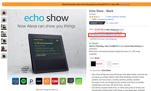 米国アマゾン、Echo Showを過去最安値で販売中。画面付きなのにEcho Plusより安い。何故かEcho Spotと同じ価格の129.99ドル！