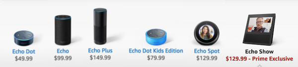 米国アマゾン、Echo Showを過去最安値で販売中。画面付きなのにEcho Plusより安い。何故かEcho Spotと同じ価格の129.99ドル！