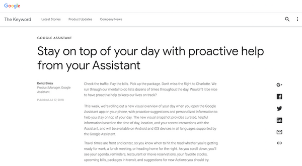 「Google Assistant」アプリに、あなたにぴったりな情報をまとめて表示する「Visual Snapshot」機能が追加