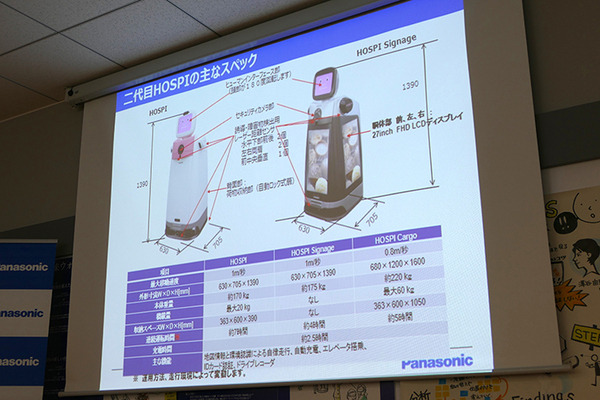 パナソニック、自律搬送ロボット「HOSPI」の新型を紹介、サイネージモデルも発売
