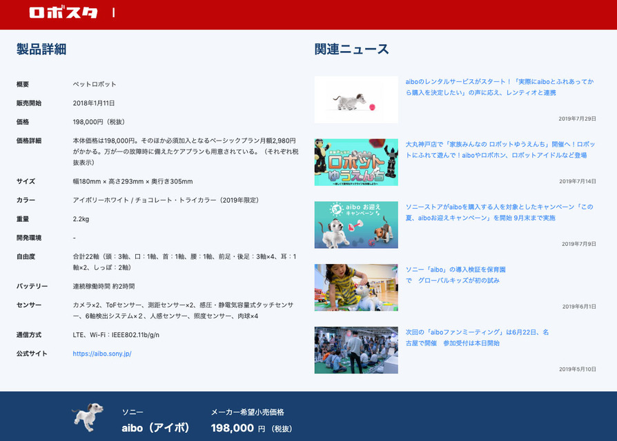 100種類以上のロボット情報が満載「ロボットデータベース」をリニューアル、関連記事やYouTube動画にもアクセスできる
