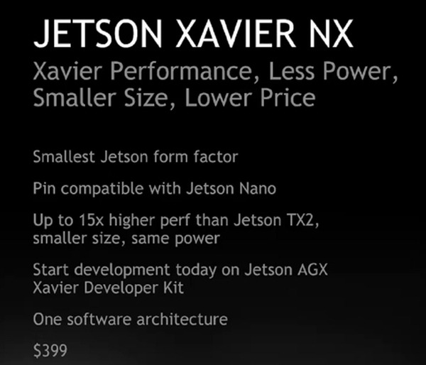 NVIDIAが低価格で高性能なAIコンピュータボード「Jetson Xavier NX」を世界同時発表！TX2の15倍高速で$399