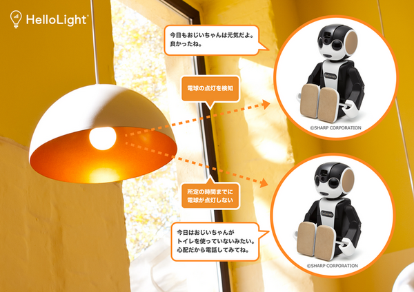 照明を点灯するとロボホンが声で教えてくれる　SIM内蔵IoT「HelloLight」で離れて暮らす家族をやさしく見守る