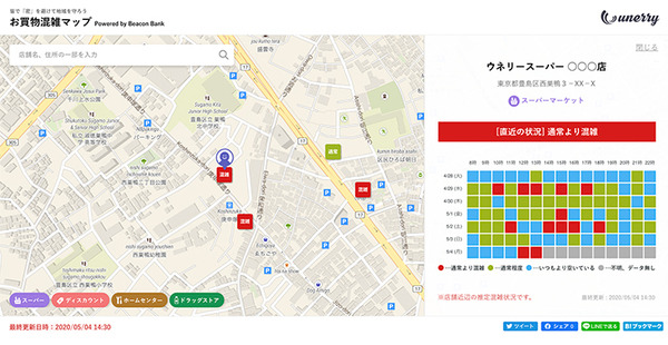 「近所のスーパー、いま混んでる?」全国約2.8万店のスーパーやドラッグストア等の混雑傾向がわかる「お買物混雑マップ」