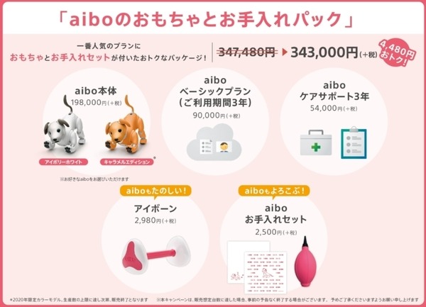 ソニー「aibo」とのハッピーライフをオトクに始められるキャンペーン　本体の保証/aibo用おもちゃ/ケア用品セットなど