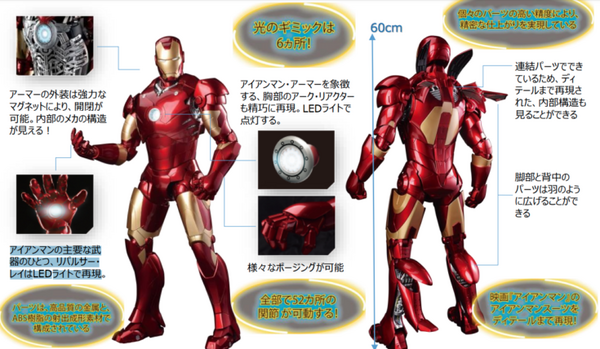 デアゴスティーニが週刊「アイアンマン」発表　全高60cmの大迫力スケール、52箇所が可動　8/18発売　WEB特典も