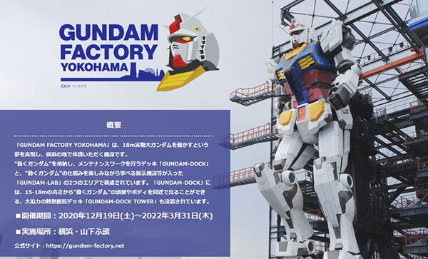 動く実物大ガンダム 公式ツアーを日本旅行が発表！GO TOトラベル対象　開業日に入場&ガンプラ2種付きプランも　10/30 15時から販売開始