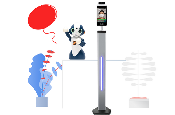 ロボットが店頭やオフィスの受付で検温とマスク着用をご案内　ユニキャストが無人受付/検温サービス「AI検温 for Sota」を提供開始