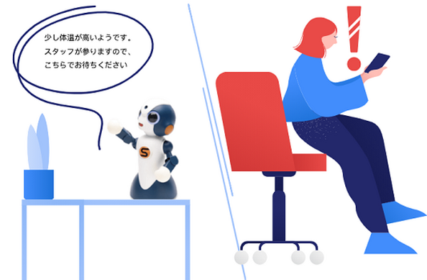 ロボットが店頭やオフィスの受付で検温とマスク着用をご案内　ユニキャストが無人受付/検温サービス「AI検温 for Sota」を提供開始