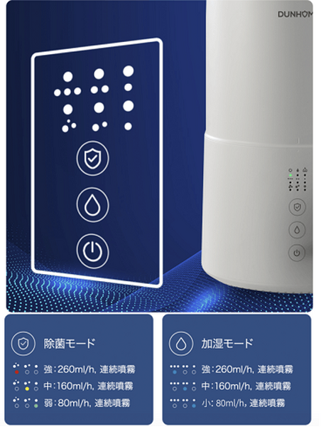 微電解＋超音波霧化 新技術のAIスマート除菌器/加湿器「DUNHOME」水道水を入れて使用　Makuakeにて日本初上陸