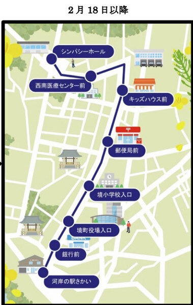 公道を走るハンドルのない自動運転バス　茨城県境町の運行ルートに6つのバス停を追加　病院や郵便局前などに停車