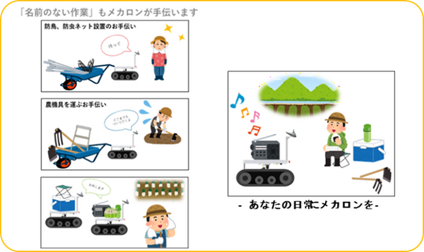 Doog、ボタン一つで簡単に操作できる農業用クローラーロボット「メカロン」 関西農業Weekに出展