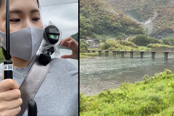 小型ロボット「NIN_NIN」を肩に乗せて観光体験　高知県が雨の仁淀川を歩くインスタライブを配信「リョーマの休日」