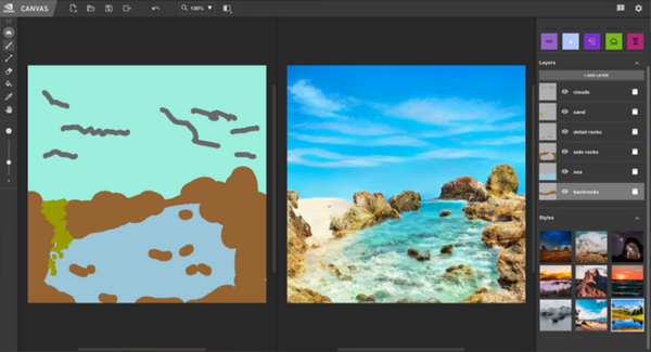 スケッチを瞬時に絶景画像に変換する「NVIDIA Canvas」AIで美しくリアルなアート作品の制作を支援