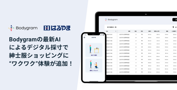 はるやま商事がボディグラムの「非接触採寸」を導入へ　スマホ写真2枚から全身最大24ヶ所をAI採寸する技術を全国10店舗で提供