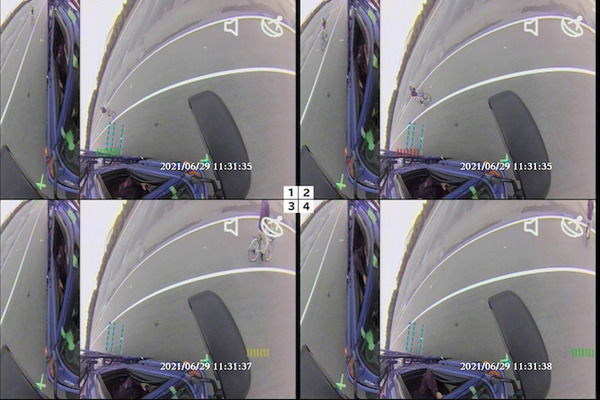 AIが左側方の歩行者や自転車、急な割り込みを検知 大型トラック用安全AIカメラシステム「ACSL-0003」日本自動車研究所でテスト