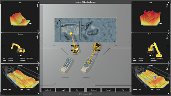 土砂の積み込みを自動運転化　一人が複数台重機を同時監視「バックホウ自律運転システム」大林組/NEC/大裕
