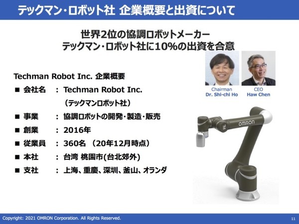 オムロン、台湾テックマンに出資　生産性向上を目指す新たな協調ロボット開発へ