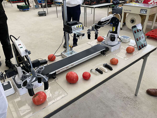 トマト農場でスマート農業支援ロボットの実証実験　自動搬送ロボット/パワーアシストスーツ/トマト検品＆自動仕分けAIロボットが参加