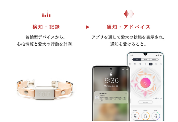 愛犬のこころとからだを見守る首輪型スマートデバイス『イヌパシー・カラー』登場　愛犬の心拍やストレスをスマホで確認