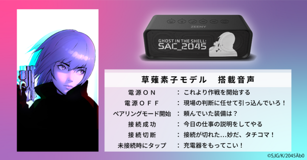 『攻殻機動隊 SAC_2045』コラボレーションBluetoothスピーカーの予約販売を実施中 草薙素子の音声を搭載