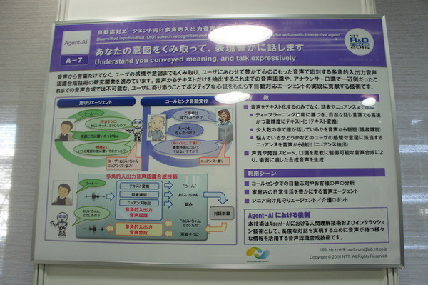 【NTT R&Dフォーラム2016】「自動応対エージェント向け多角的入出力音声認識合成技術」を見てきました。