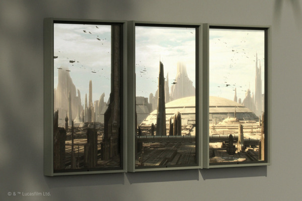 「Atmoph Window 2|Star Wars」第四弾はスター・ウォーズ エピソード2より「コルサント」の風景　摩天楼やスピーダーを再現