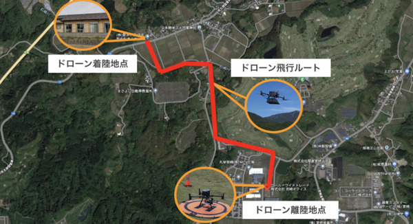 ドローンが過疎地域に防災食を配送 約2kmの実証実験を実施　トルビズオンとワールドワイドトレード