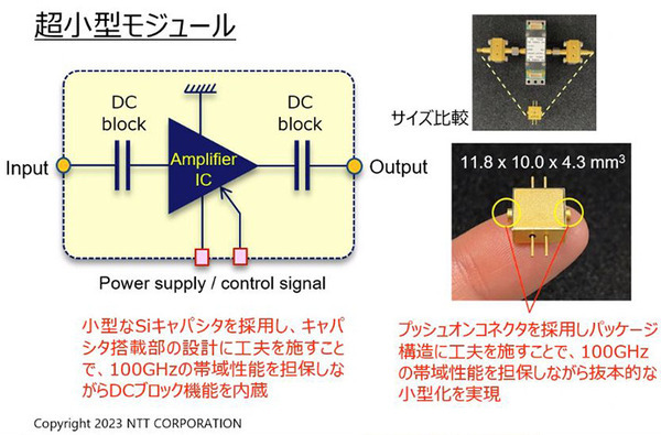 【世界初】NTTが100GHz帯域の超小型ベースバンド増幅器ICモジュールを開発　次世代の高速通信や6G、計測へ応用を切り拓く技術
