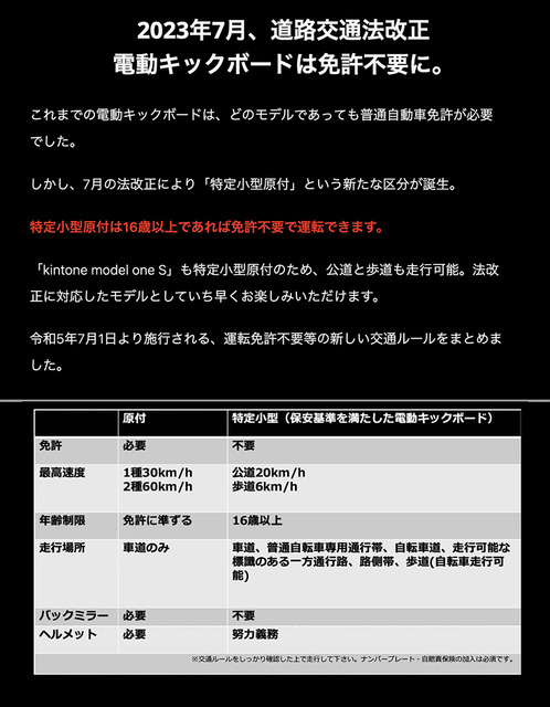 改正道路交通法に適合 免許不要の純国産電動キックボードの先行予約販売を開始　電動モビリティ開発スタートアップ「KINTONE」