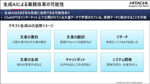 日立が「ジェネレーティブAIセンター」創設 「ChatGPT」など生成系AIを社内外で積極的に利活用　独自AIと組合せてソリューション提供へ