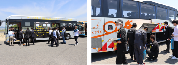 観光バスも電動仕様に　EVモーターズ・ジャパンが関西エリアでEV観光バスを初披露　運転士19名が試運転、乗客300名が試乗体験