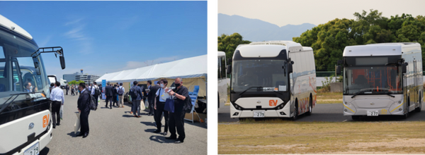 観光バスも電動仕様に　EVモーターズ・ジャパンが関西エリアでEV観光バスを初披露　運転士19名が試運転、乗客300名が試乗体験