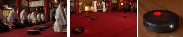 神田明神の年末の煤納めを10台のルンバがお手伝い　上で払って床に落ちた煤をロボット掃除機が吸引する連携作業