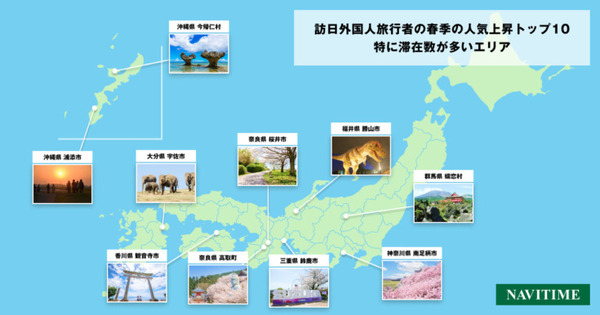 2024年春 訪日外国人旅行者の訪問と滞在が増加した地域をナビタイムが発表　人気急上昇エリアとその要因を分析