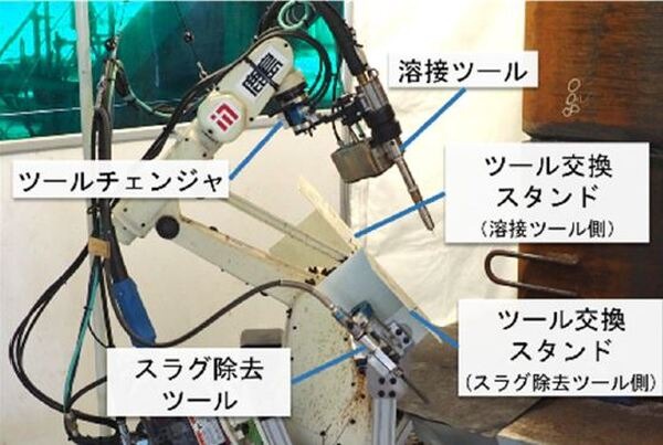鹿島「作業の半分をロボットで自動化めざす」柱一本を全自動で溶接できる新型のマニピュレータ型の溶接ロボットを現場に導入開始