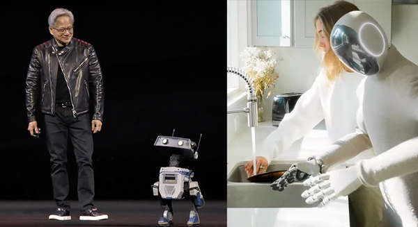 1Xの家庭用ヒューマノイド新型モデルが NVIDIAのCEOに特製の革ジャンをプレゼント　皿洗いを学習する動画を公開
