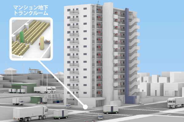 マンション物流ゲートウェイ構想の核「ロボット床下収納システム」初公開　2Lボトルもまとめ買いして地下から搬送