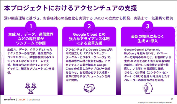 JCOMがGoogle Geminiを活用した生成AIをコールセンターに本格導入　アクセンチュアが開発支援　月1,500時間の省力化を達成