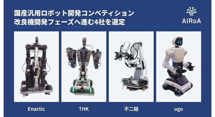AIロボット協会、「国産汎用ロボット開発コンペティション」の改良機開発フェーズ進出4社を選定 Enactic・THK・不二越・ugo 画像