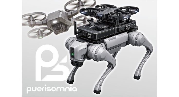 四足歩行ロボットの背中にドローンを載せて点検・巡視 puerisomniaが空陸連携プラットフォームの提供を開始 画像