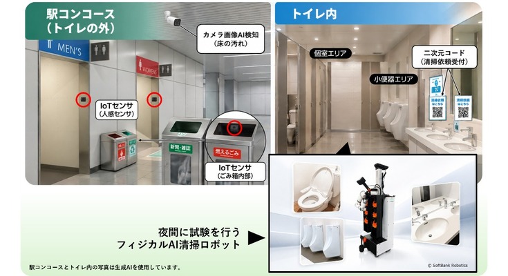 JR東日本・JR東日本商事・ソフトバンク、赤羽駅でフィジカルAI清掃ロボットなどを使った駅舎清掃DXの実証実験を10/27から予定 画像