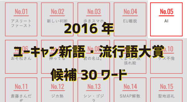 「ポケモンGO」「センテンススプリング」と共に「AI」も。2016年ユーキャン新語・流行語大賞候補が発表 画像