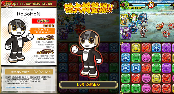 【速報】「ロボホン」が「戦国パズル!!あにまる大合戦」と6月1日から期間限定でコラボ!特技はロボホンダンス! 画像