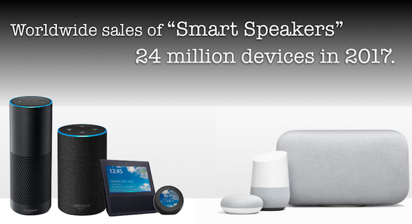 【世界スマートスピーカー市場予測】2017年に出荷台数2,400万台、市場シェアはAmazon 70%・Google 15%へ。 画像