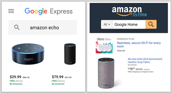 【スマスピ戦争】Amazon EchoではGoogle Homeが買えないが、Google HomeではAmazon Echoが買える。 画像