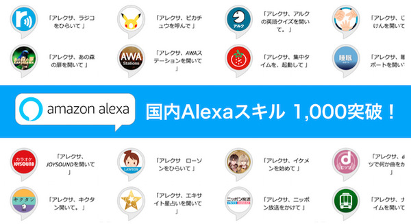 アマゾンエコー向けAlexaスキル、はやくも国内1,000個を突破！ 画像