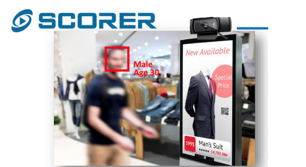 サイネージを見ている人数を性別・年齢別に顔認識で計測、クラウドなしでも視聴効果を計測「SCORER for Signage」 画像